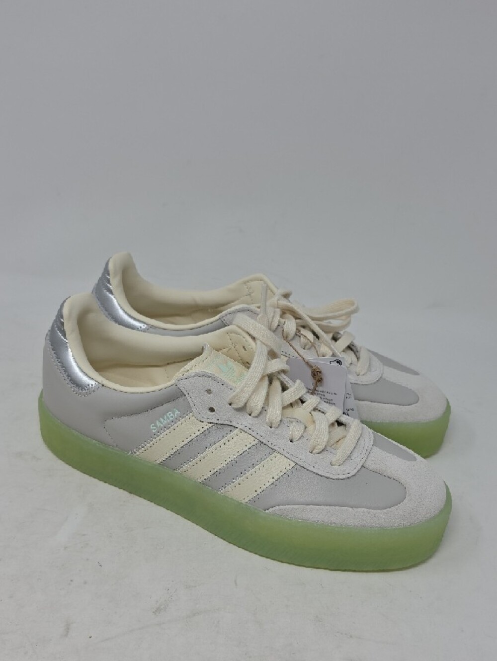 adidas Women's Sambae Platform Sneakers in Off-White and Light Green Sole Size 9 - Picture 3 of 6